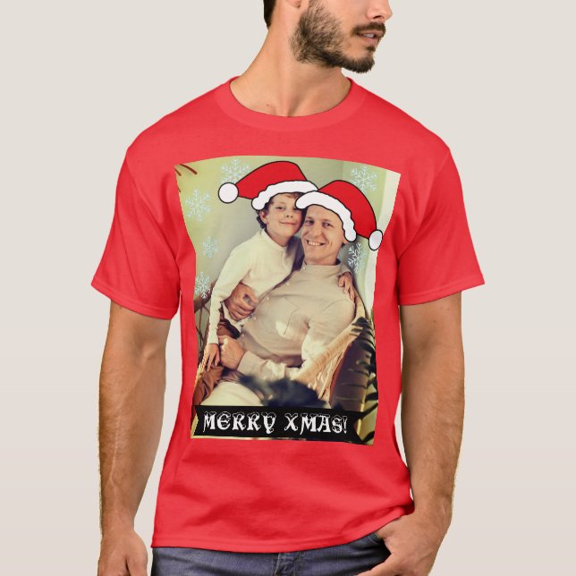 Personalized Christmas Santa's hat photo T-Shirt (Front)