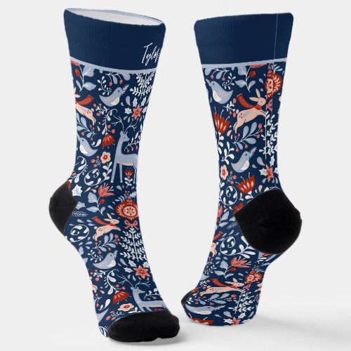 Personalized Christmas Scandinavian Deer Pattern Socks