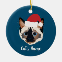 Personalized Christmas Siamese Cat Ceramic Ornament