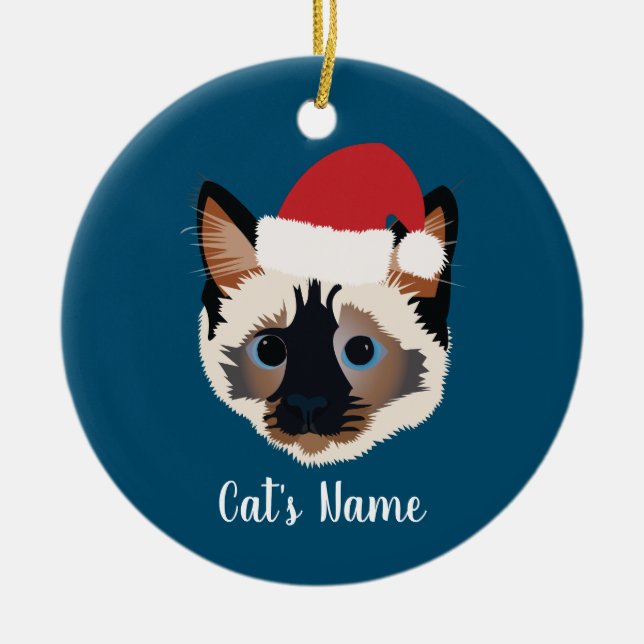 Personalized Christmas Siamese Cat Ceramic Ornament (Front)
