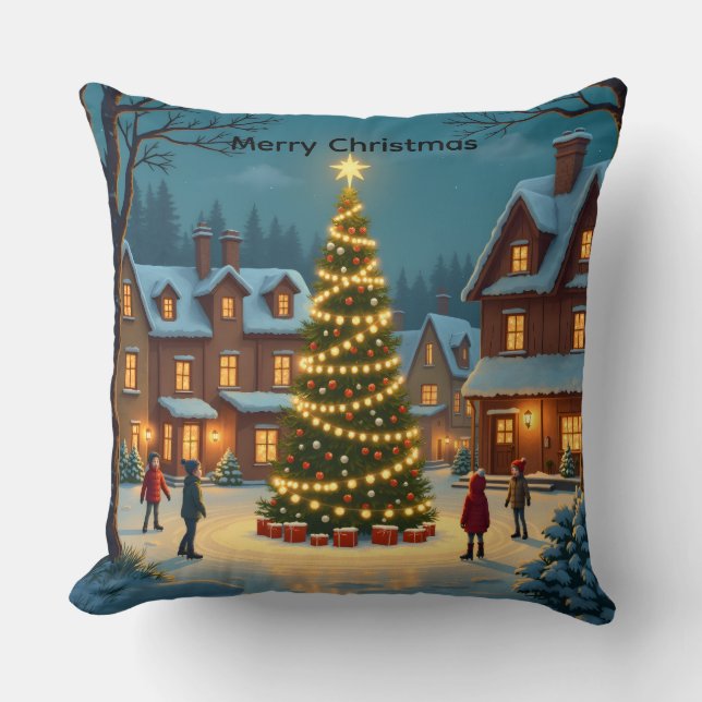 Personalized Christmas Skaters Throw Pillow (Front)