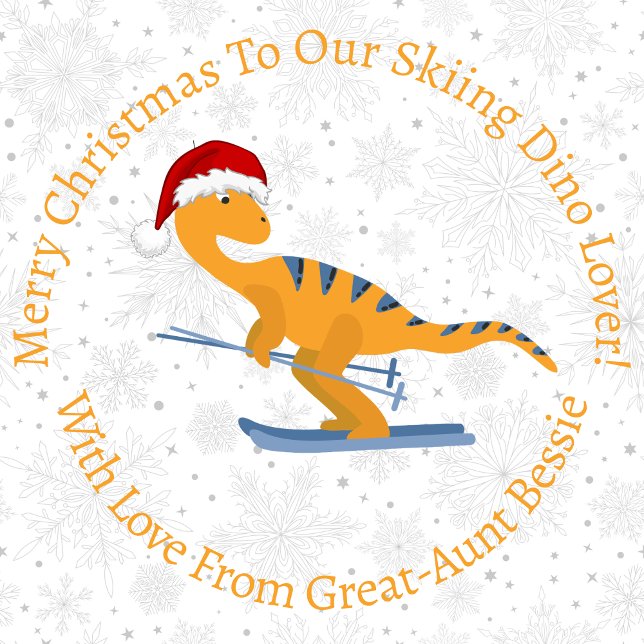 Personalized Christmas Skiing Orange Dinosaur Wrapping Paper (Creator Uploaded)