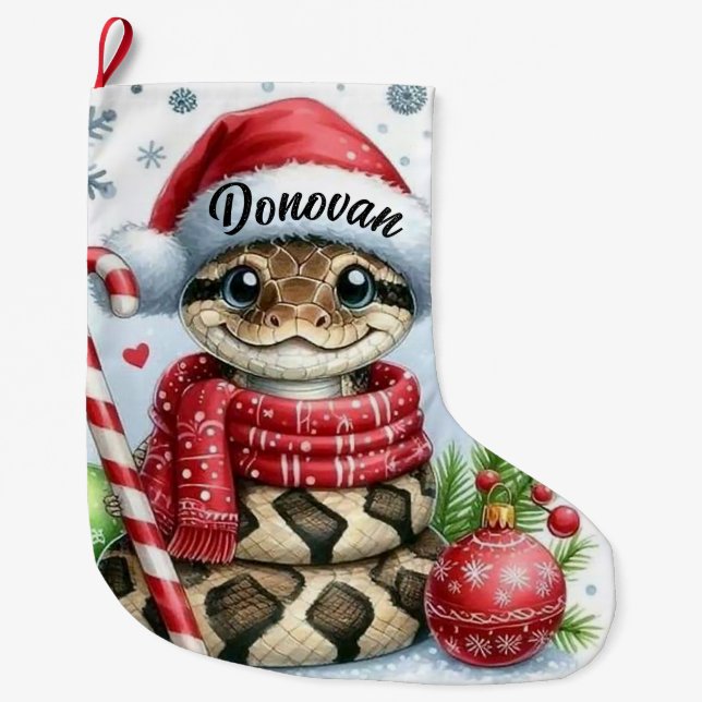 Personalized Christmas Snake Large Christmas Stocking (Front)