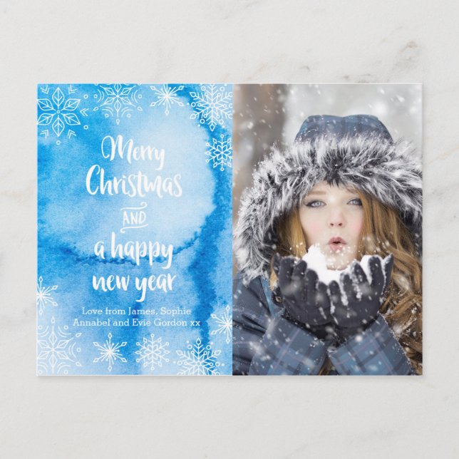 Personalized Christmas snowflake photo postcard (Front)