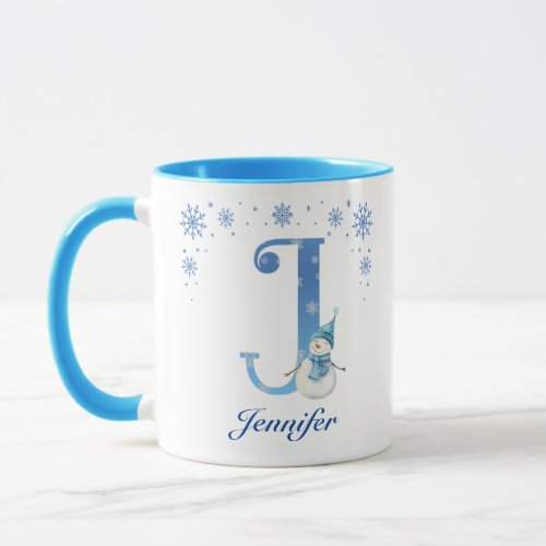 Personalized Christmas Snowflakes Monogram J Mug