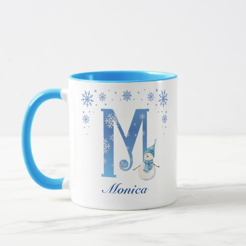 Personalized Christmas Snowflakes Monogram M Mug