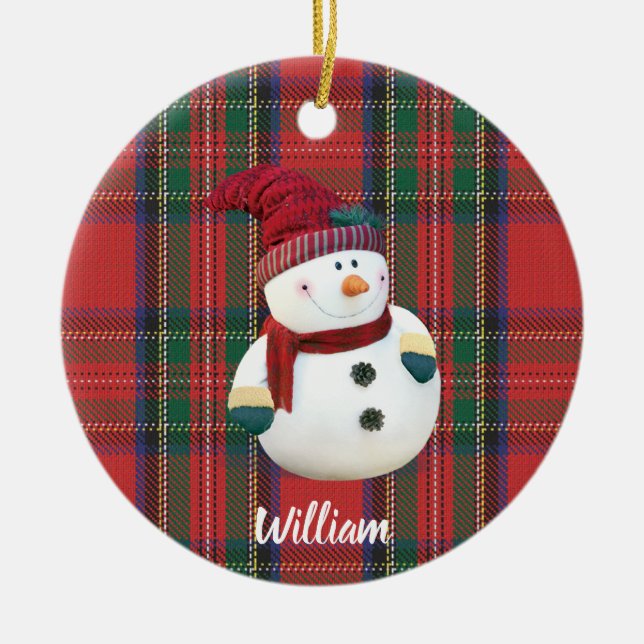Personalized Christmas Snowman Ceramic Ornament (Front)