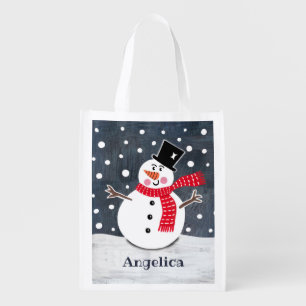 Personalized Christmas Snowman Grocery Bag