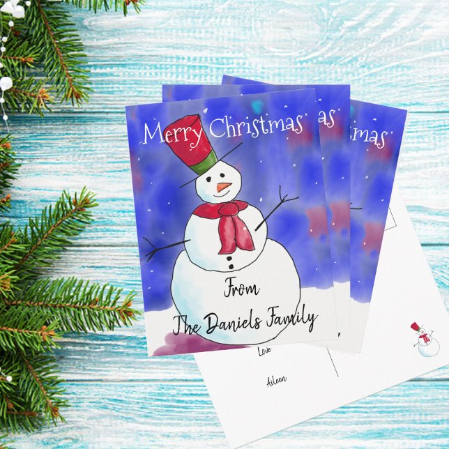 Personalized Christmas Snowman Holiday Postcard (Creator Uploaded)