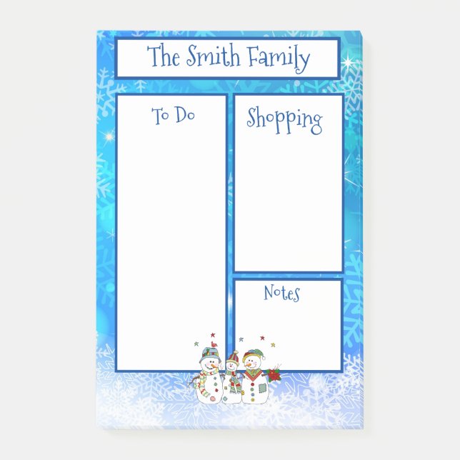 Personalized Christmas Snowman Theme Post-it Notes (Front)