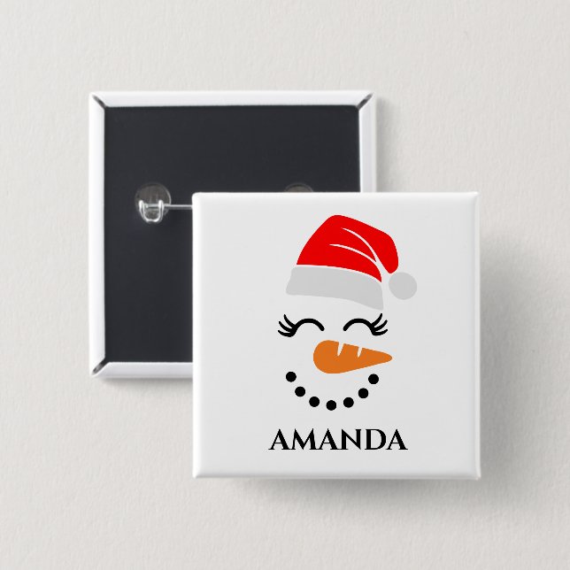 Personalized christmas snowman with custom name  button (Front & Back)