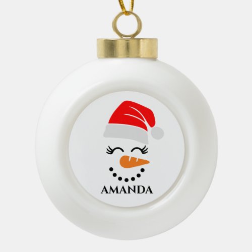 Personalized christmas snowman with custom name ceramic ball christmas ornament