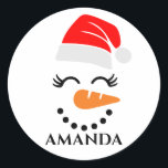 Personalized christmas snowman with custom name    classic round sticker<br><div class="desc">Personalized christmas snowman with custom name Classic Round Sticker.</div>