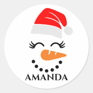 Personalized christmas snowman with custom name classic round sticker