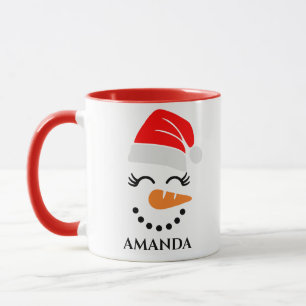 Personalized christmas snowman with custom name mug