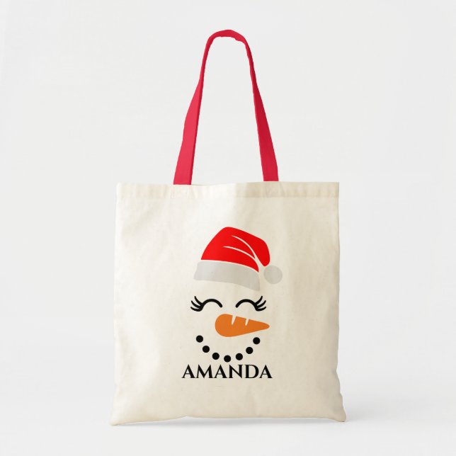 Personalized christmas snowman with custom name  tote bag (Front)