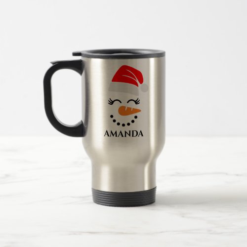 Personalized christmas snowman with custom name  travel mug