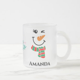 Personalized christmas snowman with hohoho frosted glass coffee mug