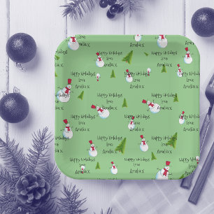Personalized Christmas Snowmen Paper Plates