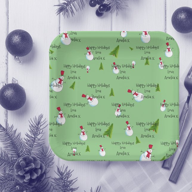 Personalized Christmas Snowmen Paper Plates (Creator Uploaded)