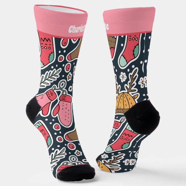 Personalized Christmas Sock And Mitten Pattern (Angled)