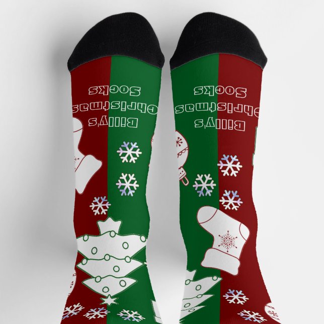 Personalized Christmas Socks - Half Red Half Green (Top)