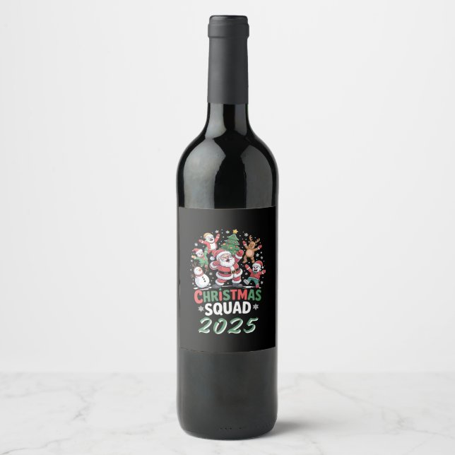 Personalized Christmas Squad 2025 Santa Family  Wine Label (Front)