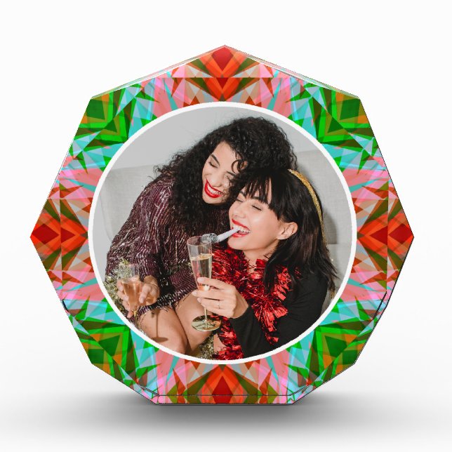 Personalized Christmas Star Jolly Red Merry Green Photo Block (Front)