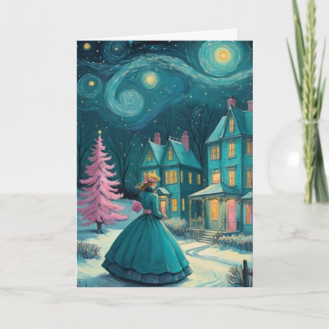 Personalized Christmas Starry Night Design Card (Front)