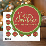 Personalized Christmas Stickers, Green Red Classic Round Sticker