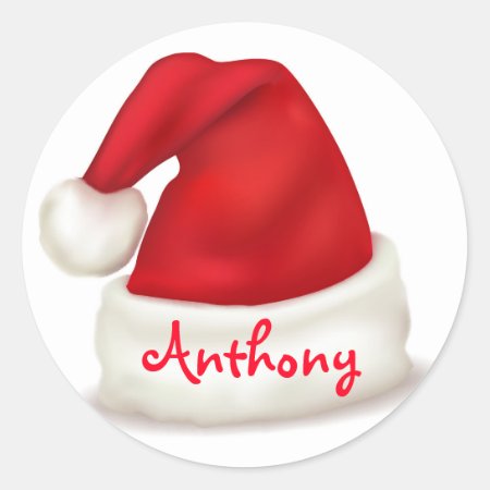 Personalized Christmas Stickers/santa Hat Classic Round Sticker