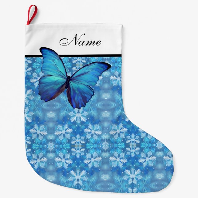 Personalized Christmas Stocking - Blue Butterfly (Front)