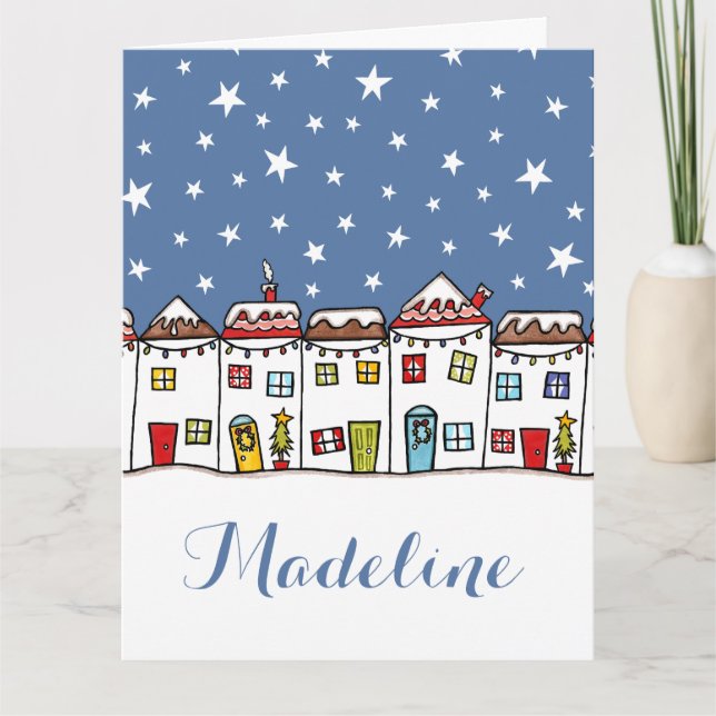 Personalized Christmas Street Snow Scene Card (Front)