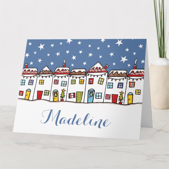 Personalized Christmas Street Snow Scene Card (Front)