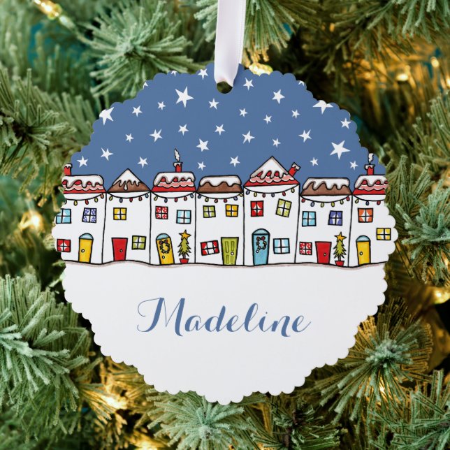 Personalized Christmas Street Snow Scene Ornament Card (Insitu (Tree))