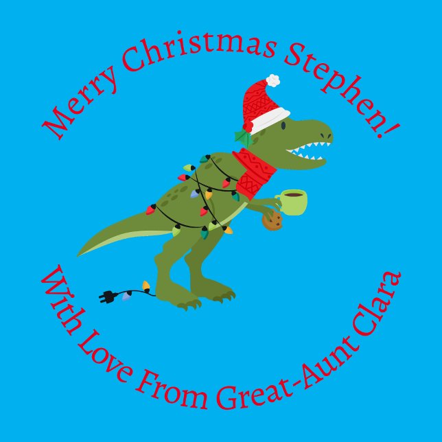 Personalized Christmas T-Rex Dinosaur Blue Wrapping Paper (Creator Uploaded)