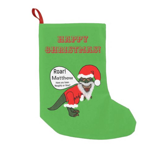 Personalized Christmas T_Rex Dinosaur Santa Small Christmas Stocking