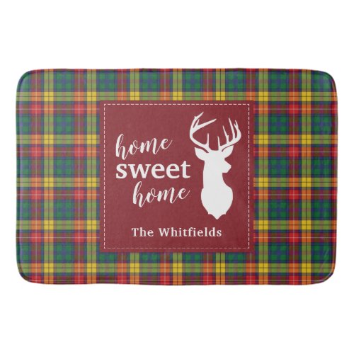 Personalized Christmas Tartan Clan Buchanan Plaid Bath Mat