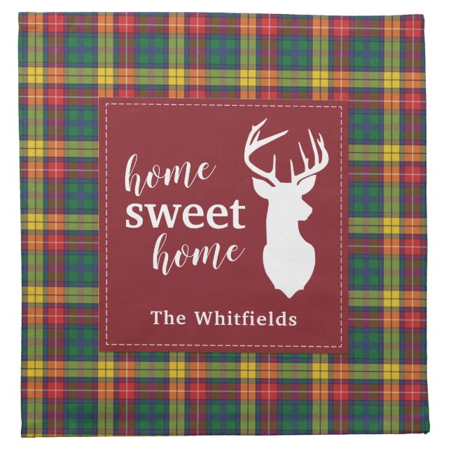 Personalized Christmas Tartan Clan Buchanan Plaid Cloth Napkin (Front)
