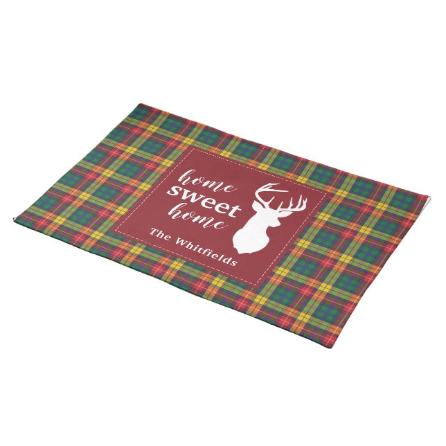 Personalized Christmas Tartan Clan Buchanan Plaid Cloth Placemat (On Table)