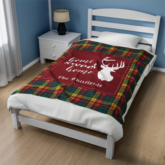 Personalized Christmas Tartan Clan Buchanan Plaid Fleece Blanket (Plaid Home Sweet Home Buchanan Tartan Fleece Blanket)