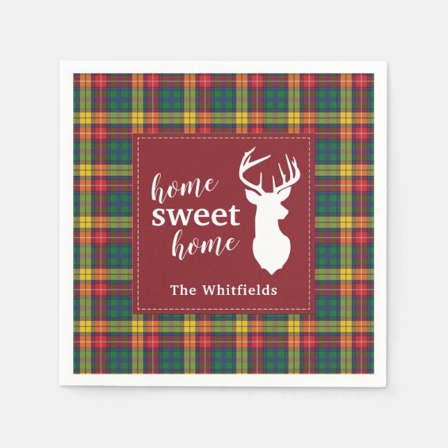 Personalized Christmas Tartan Clan Buchanan Plaid Napkins (Front)