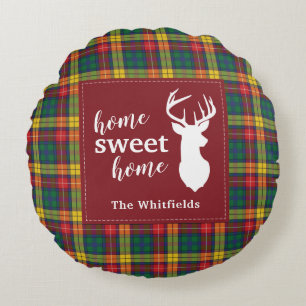 Personalized Christmas Tartan Clan Buchanan Plaid Round Pillow