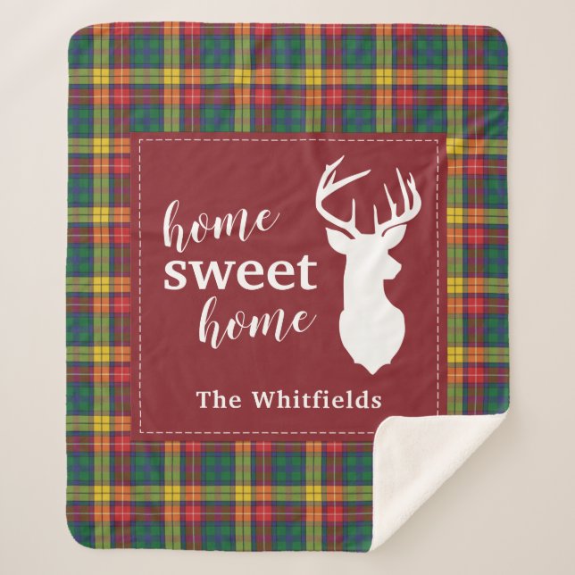 Personalized Christmas Tartan Clan Buchanan Plaid Sherpa Blanket (Front)