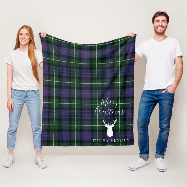 Personalized Christmas Tartan Clan MacKenzie Plaid Fleece Blanket (In Situ)