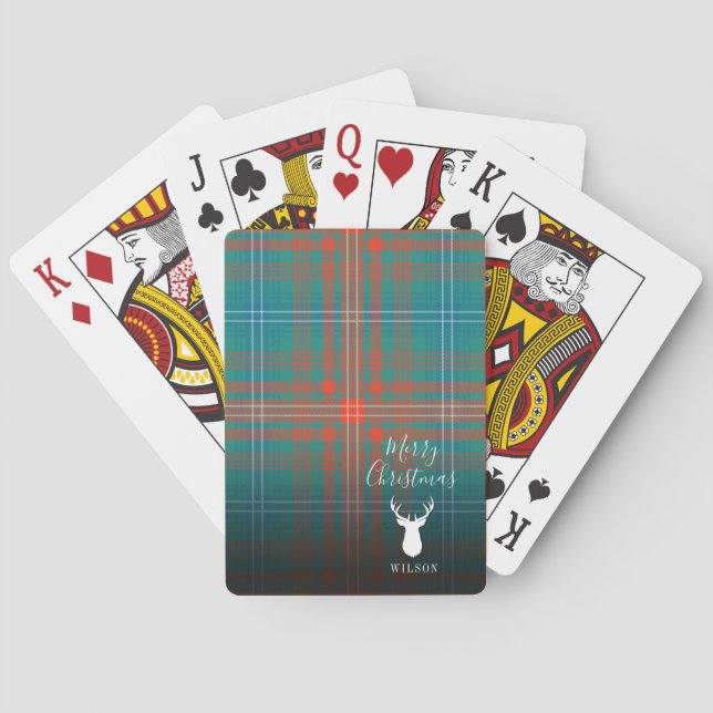 Personalized Christmas Tartan Clan Wilson Plaid Poker Cards (Back)