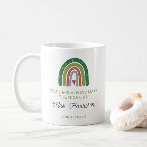Personalized Christmas Teachers Rainbow Nice List Coffee Mug
