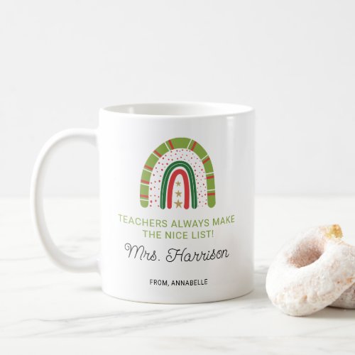 Personalized Christmas Teachers Rainbow Nice List Coffee Mug