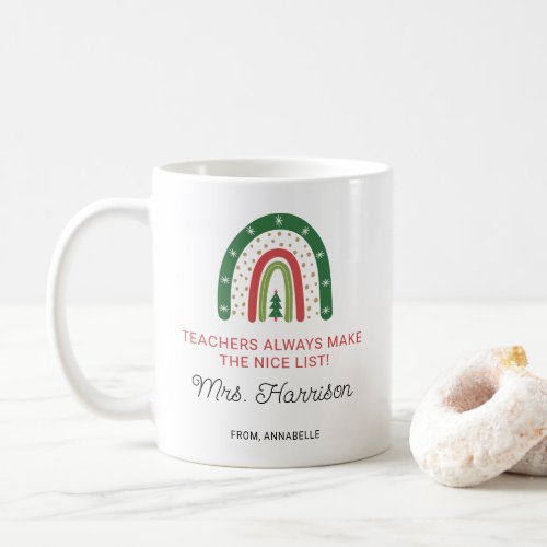 Personalized Christmas Teachers Rainbow Nice List Coffee Mug