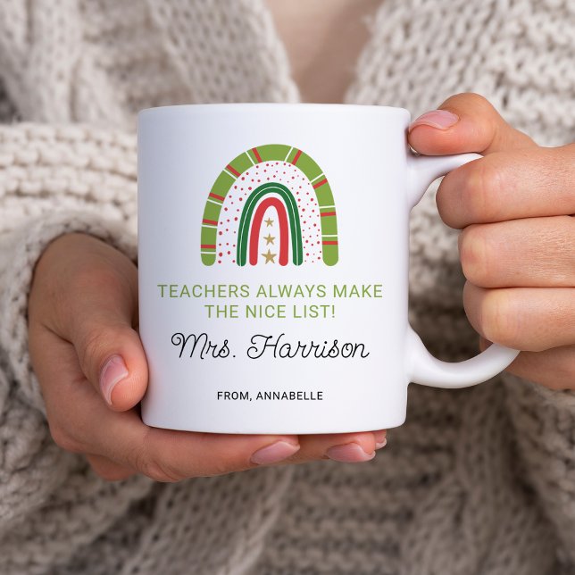 Personalized Christmas Teachers Rainbow Nice List Coffee Mug (Personalized Christmas Teachers Rainbow Nice List Coffee Mug)